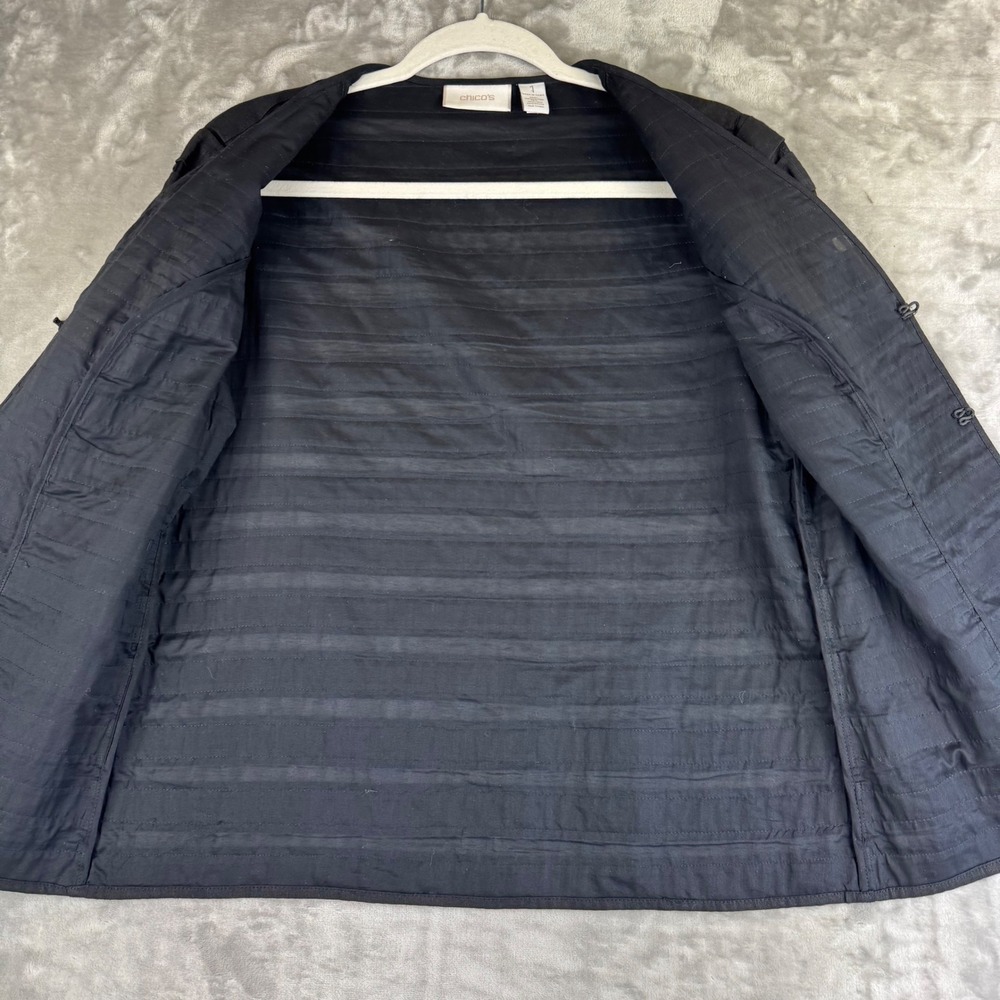 Chicos Open Front Jacket Women's L (sz 1) Black w/ Semi Sheer‎ Stripes (1391) - Picture 5 of 11